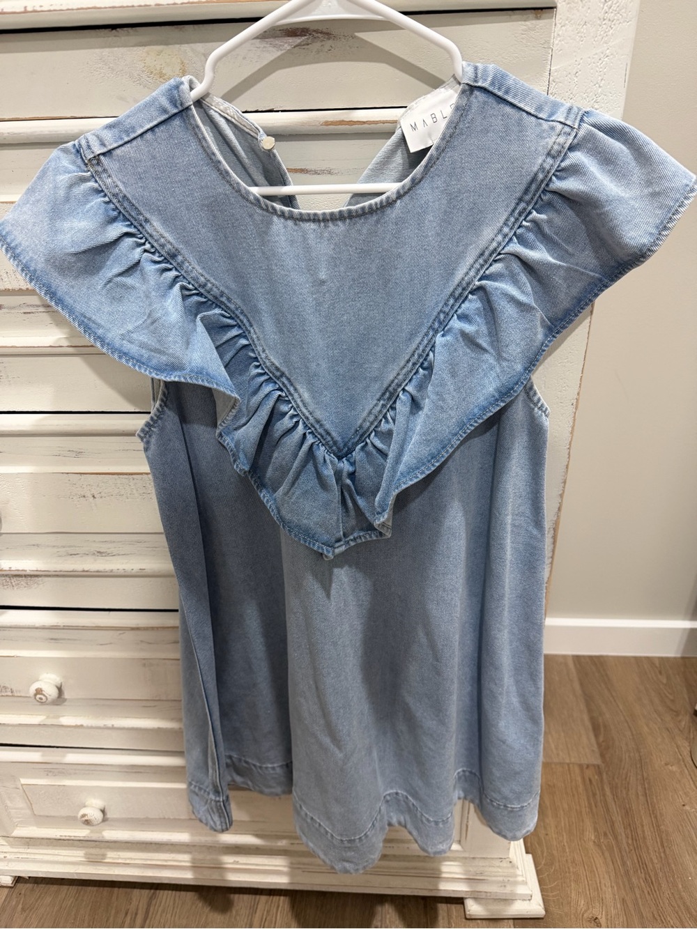 MABLE Light Blue Denim-Style Ruffle Mini Dress
